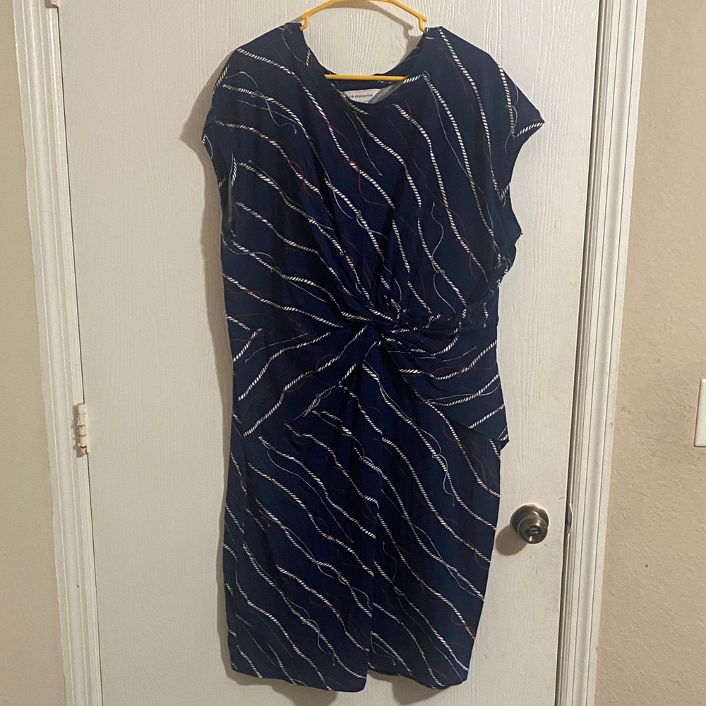 Liz Claiborne Navy and White Striped Midi Dress